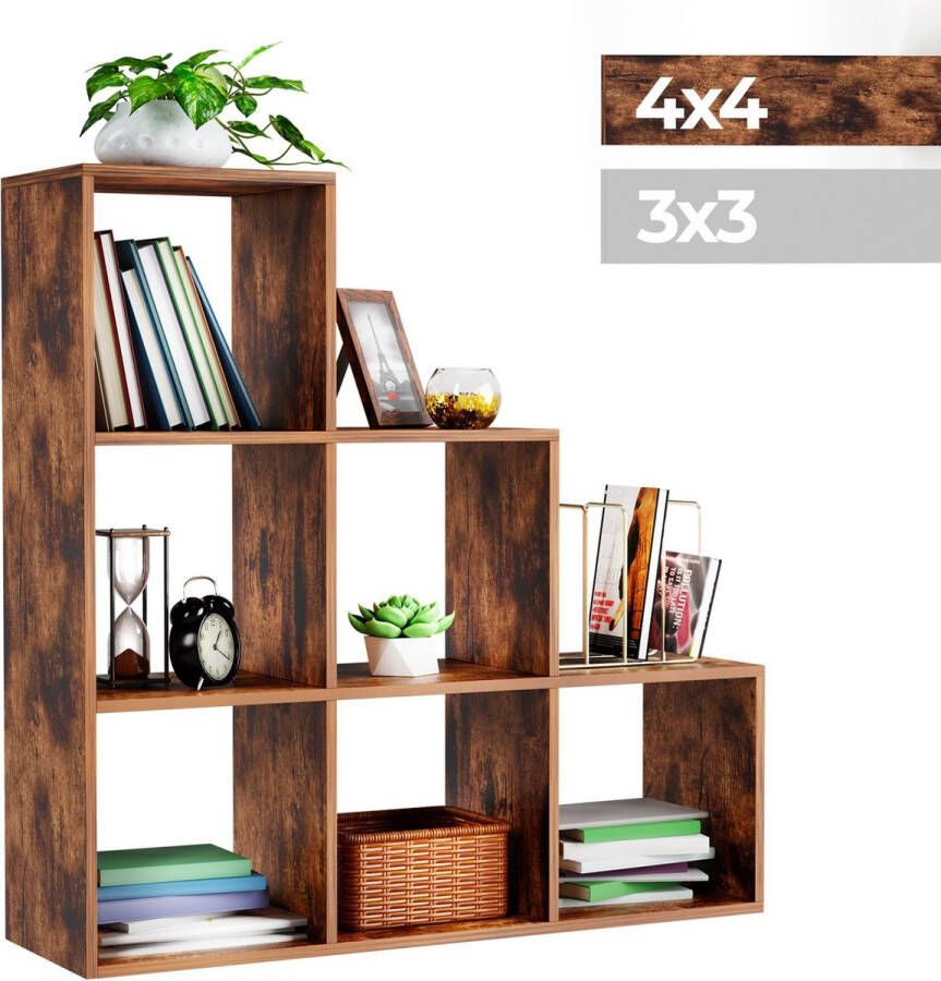 Miadomodo Stevige Bruine Vakkenkast met 6 Compartimenten Kast Maat L voor Woonkamer Vrijstaand Gemaakt van MDF Kamerscherm Room Divider Boekenkast Vintage