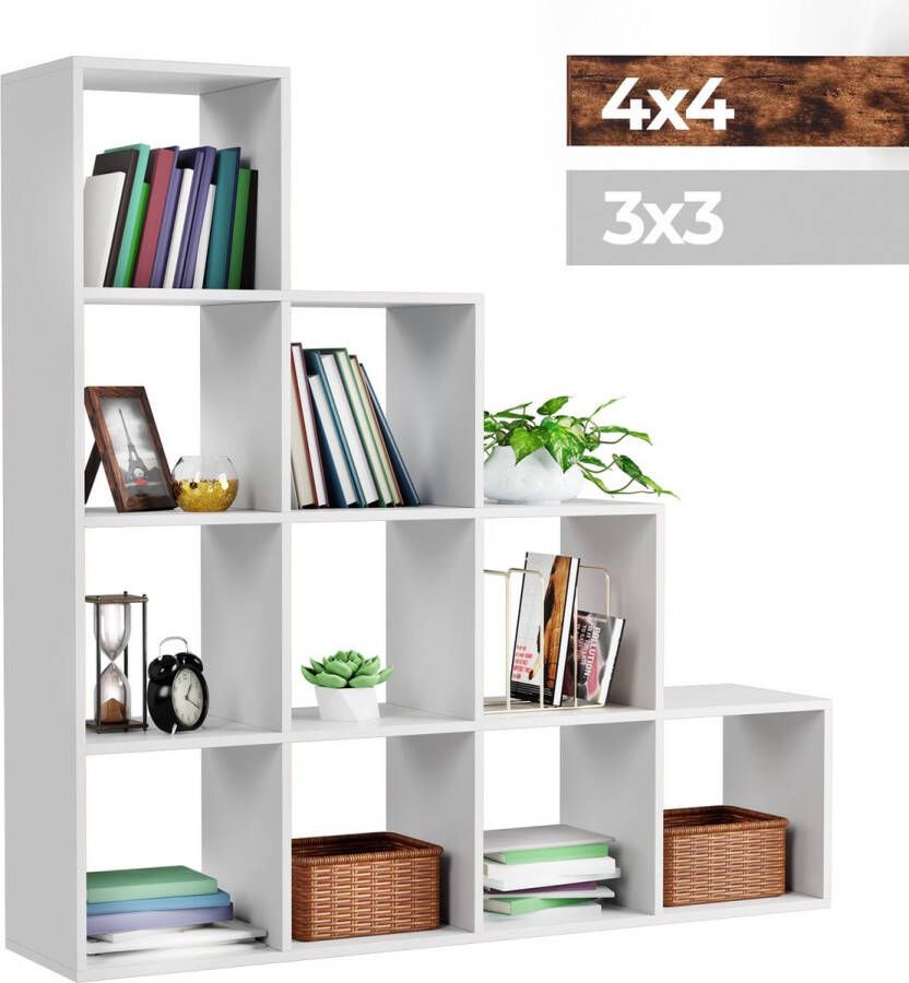 Miadomodo Stevige Witte Vakkenkast met 10 Compartimenten Kast Maat XXL voor Woonkamer Vrijstaand Gemaakt van MDF Kamerscherm Room Divider Boekenkast Vintage - Foto 2