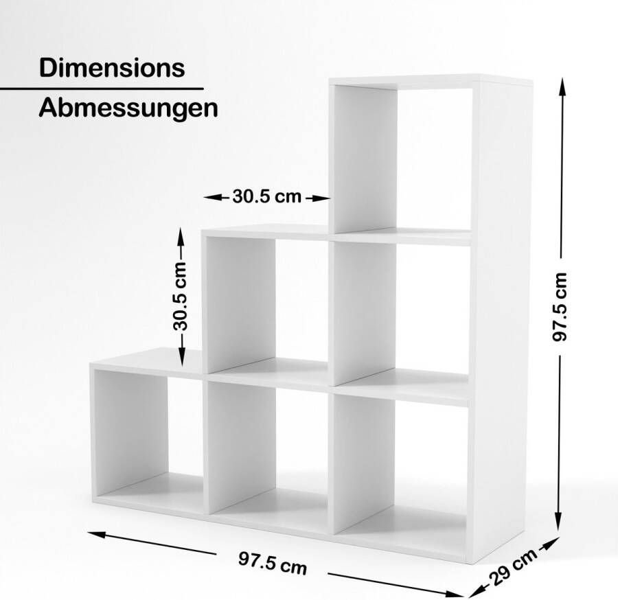Miadomodo Stevige Witte Vakkenkast met 6 Compartimenten Kast Maat L voor Woonkamer Vrijstaand Gemaakt van MDF Kamerscherm Room Divider Boekenkast Vintage