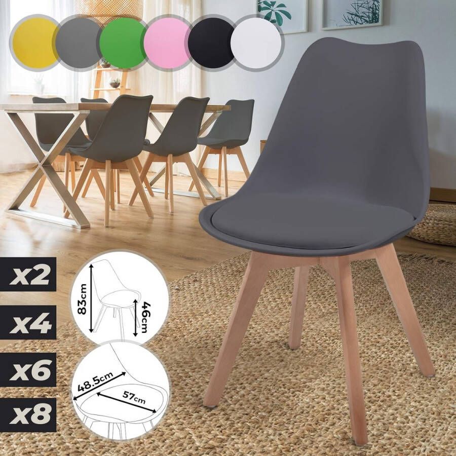 Miadomodo Trend24 Eetkamerstoelen Scandinavische stijl Set van 4 stuks Grijs Stoffen bekleding Metaal Massief hout