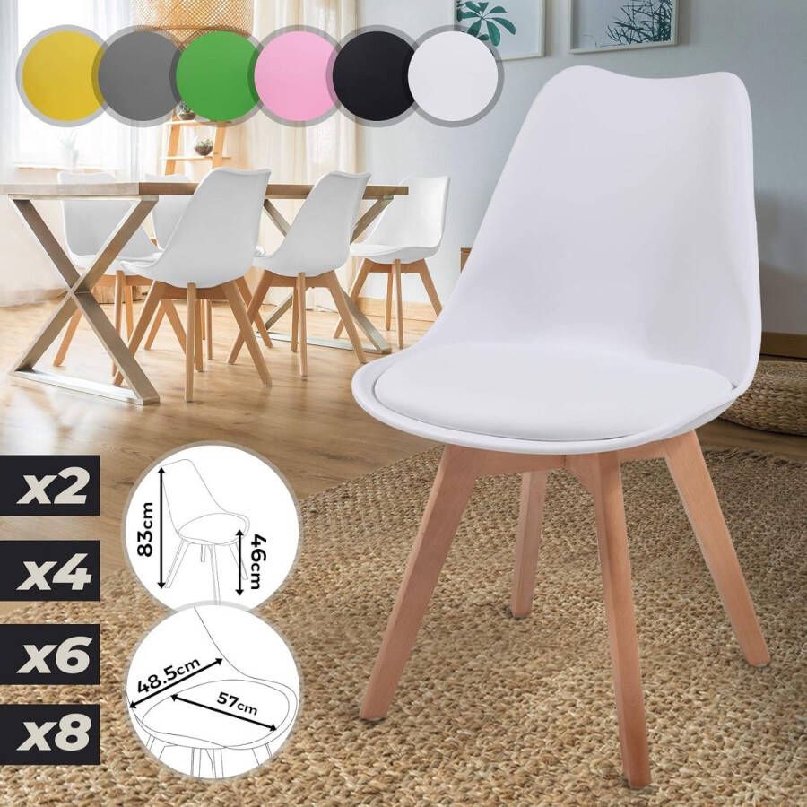 Miadomodo Trend24 Eetkamerstoelen Scandinavische stijl Set van 4 stuks Wit Stoffen bekleding Metaal Massief hout