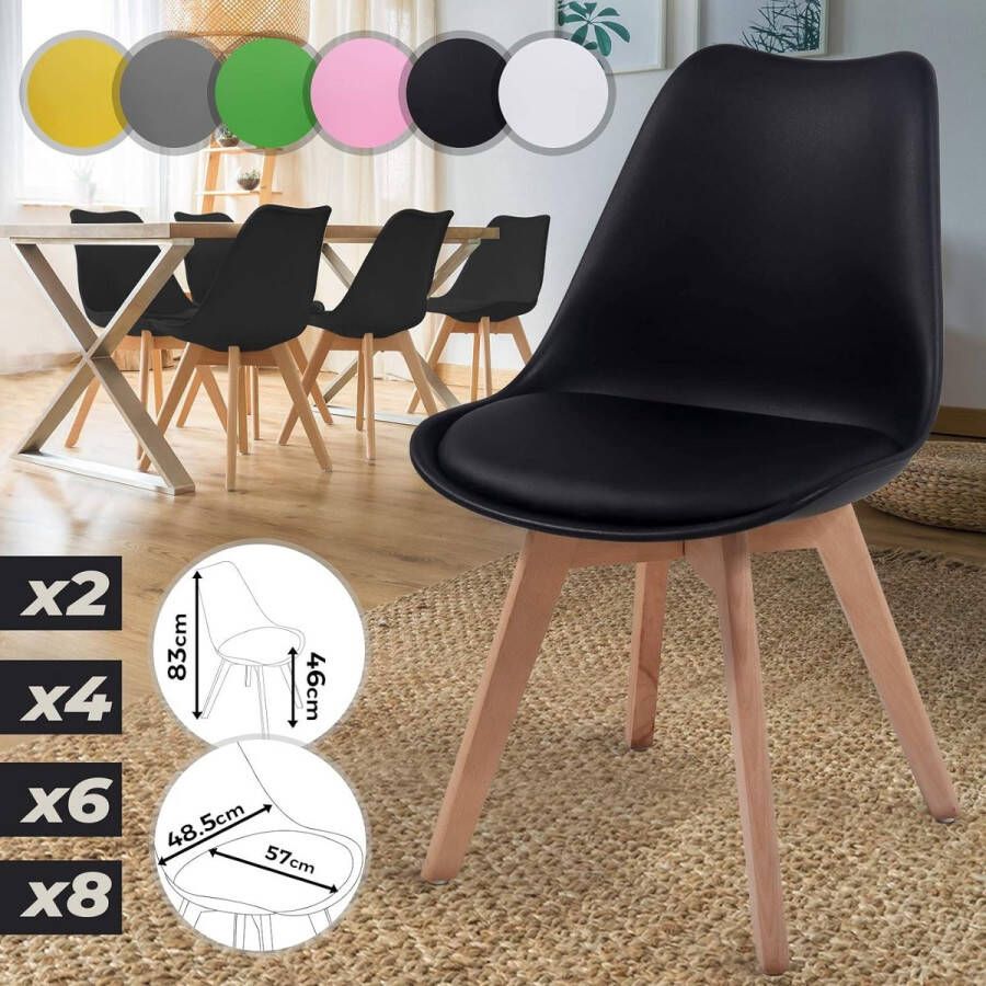 Miadomodo Trend24 Eetkamerstoelen Scandinavische stijl Set van 4 stuks Zwart Stoffen bekleding Metaal Massief hout