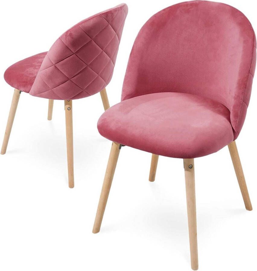 Miadomodo Trend24 Eetkamerstoelen set van 2 Stoelen eetkamer Stoelen set van 2 Stoelen 2 stuks Stof Beukenhout Roze