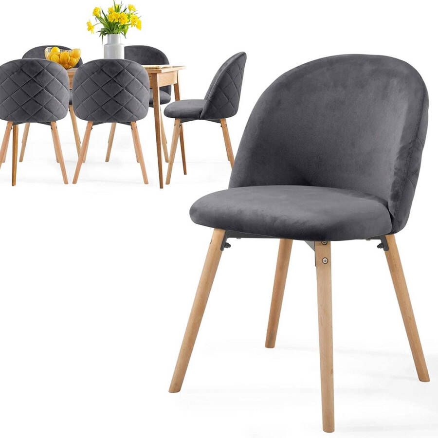 Miadomodo Trend24 Eetkamerstoelen set van 6 Stoelen eetkamer Stoelen set van 6 Stoelen 6 stuks Stof Beukenhout Donkergrijs