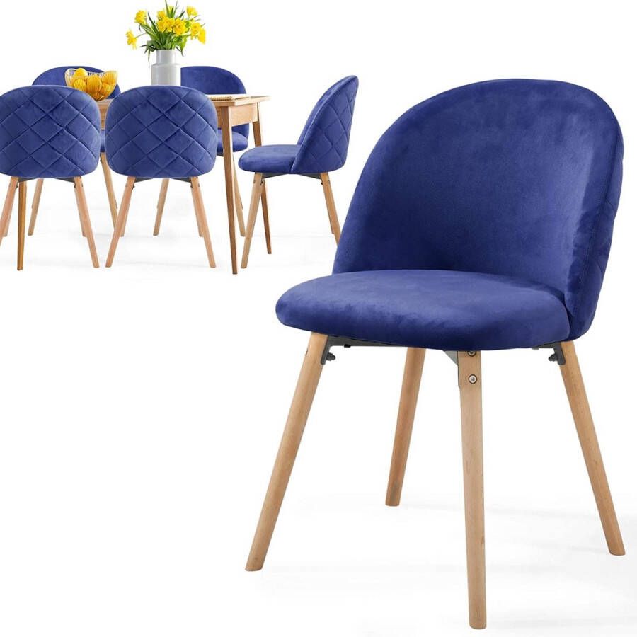 Miadomodo Trend24 Eetkamerstoelen set van 6 Stoelen eetkamer Stoelen set van 6 Stoelen 6 stuks Stof Beukenhout Blauw