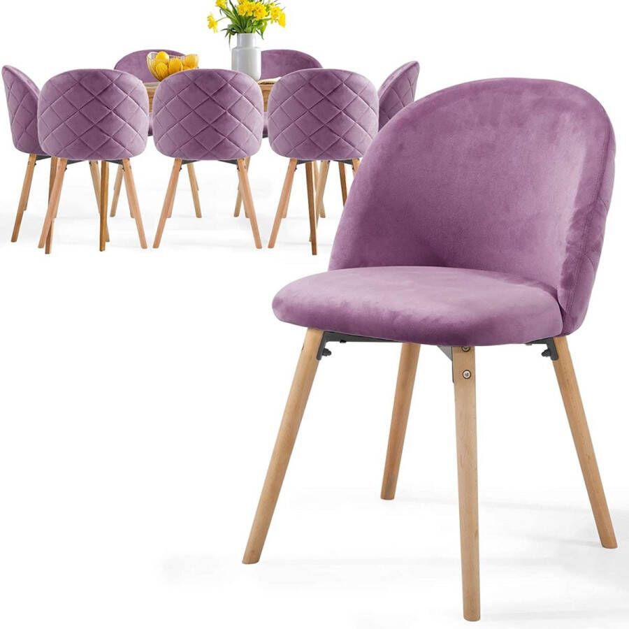 Miadomodo Trend24 Eetkamerstoelen set van 8 Stoelen eetkamer Stoelen set van 8 Stoelen 8 stuks Stof Beukenhout Paars