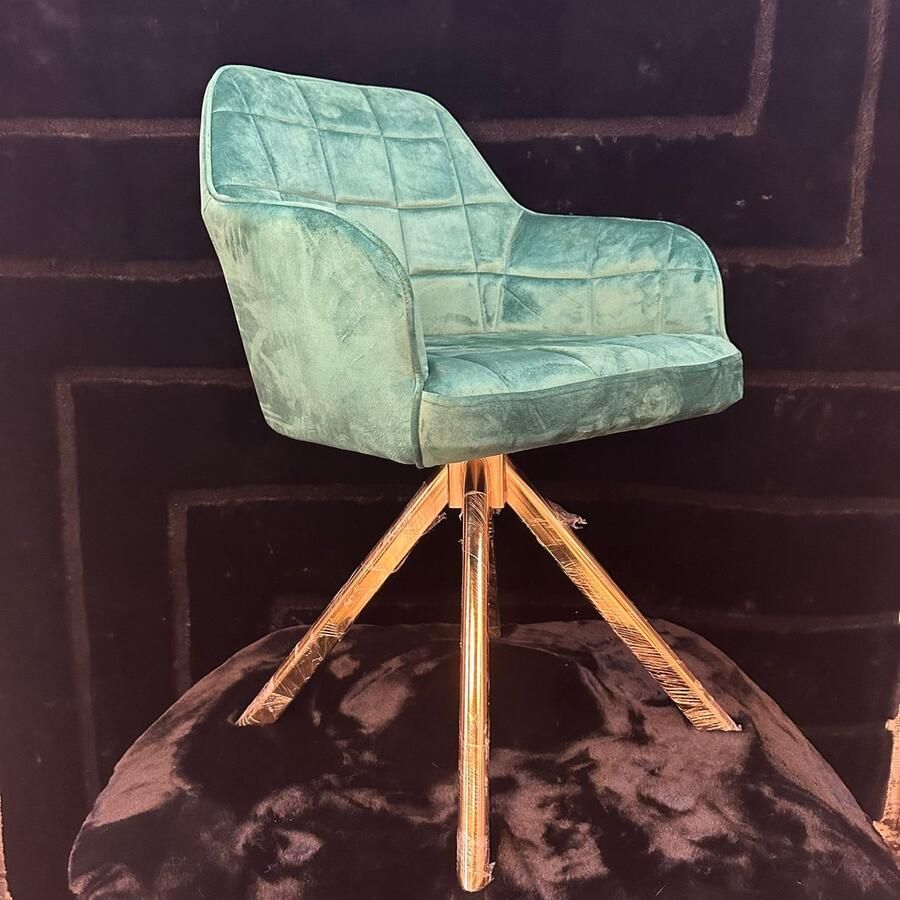 MiaHome Handgemaakte Draaistoel in Stijlvol Groene Bekleding Meubels Stoelen