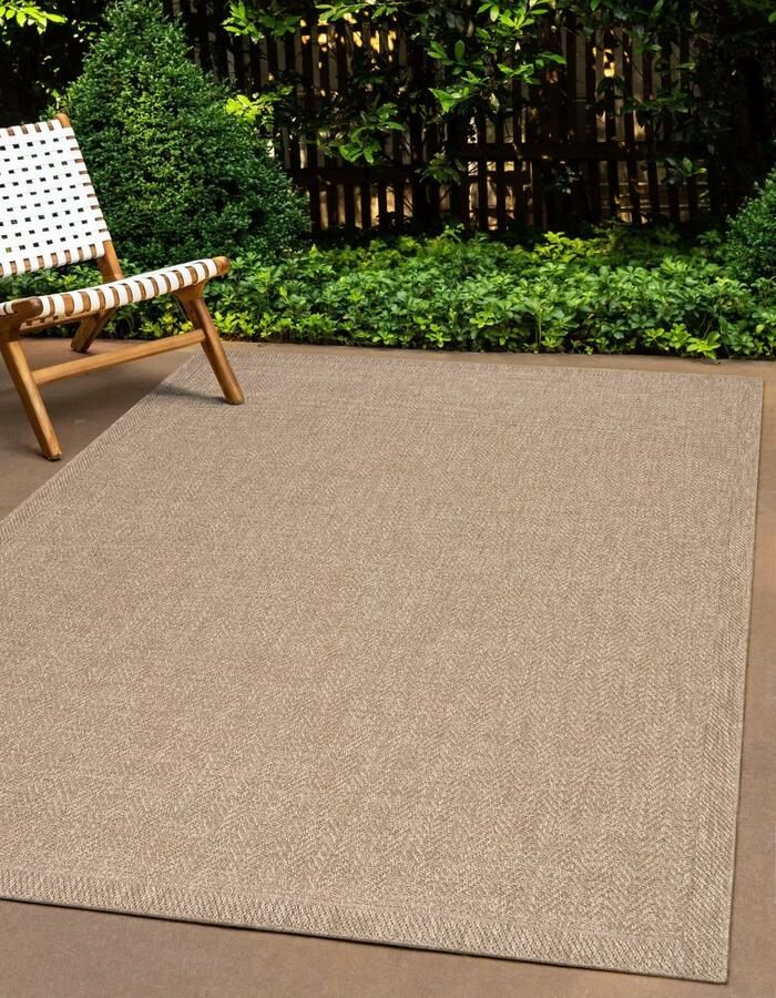 The carpet Kansas Robuust In- en Outdoor vloerkleed natuurlijk jute-look weerbestendig geschikt voor terras en tuin 240 x 340 cm