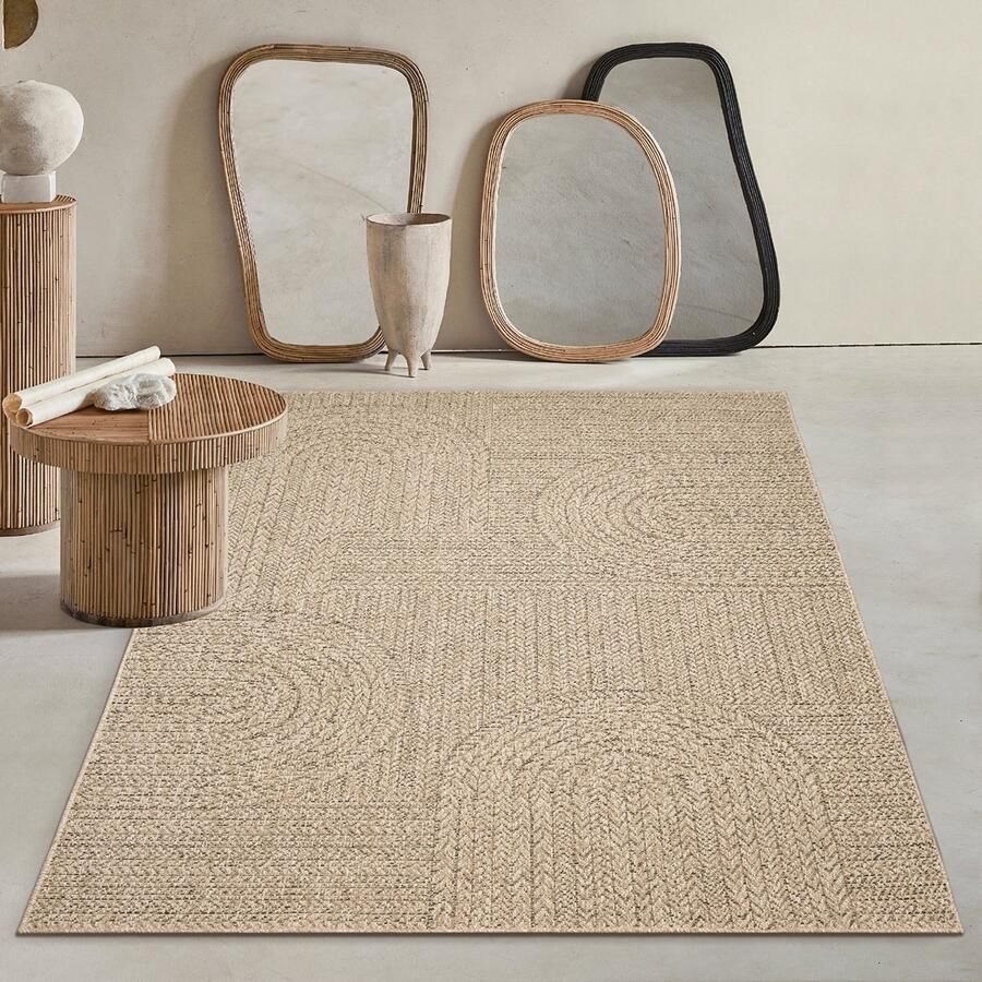 Mia´s Teppiche Mia s Teppiche Soil Robuust In- en Outdoor vloerkleed natuurlijk jute-look met cirkelmotief weerbestendig geschikt voor terras en tuin 200 x 290 cm