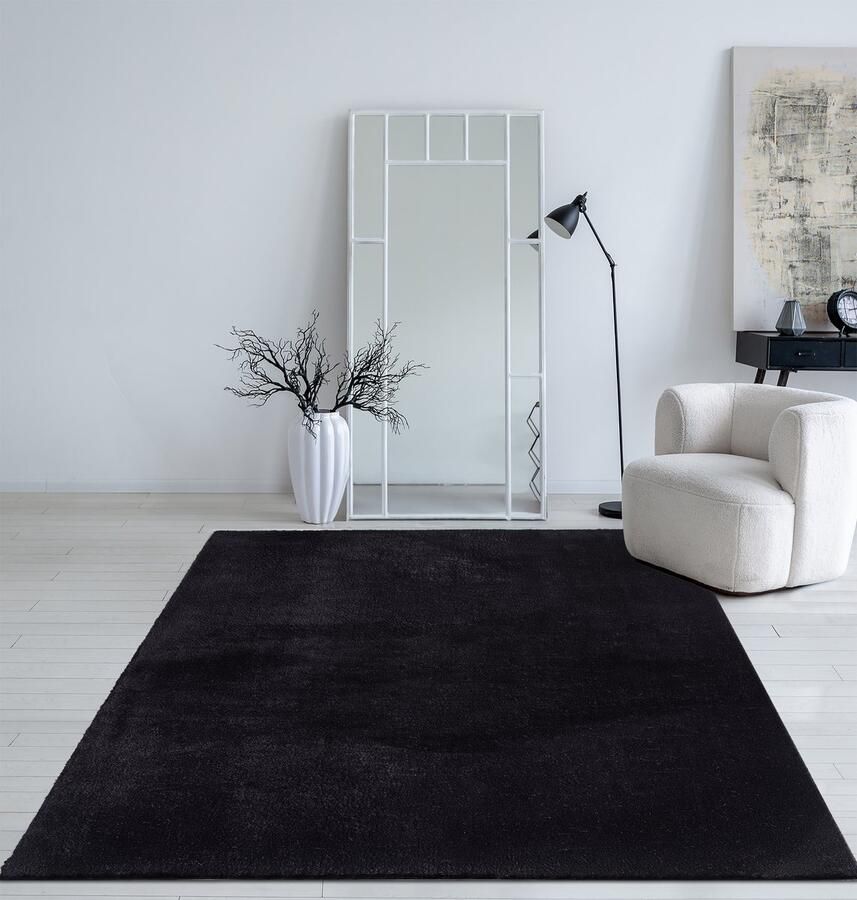 Mia´s Teppiche Mia s Teppiche Taos – superzacht kortflor vloerkleed met antislip rug wasbaar zwart 120 cm rond