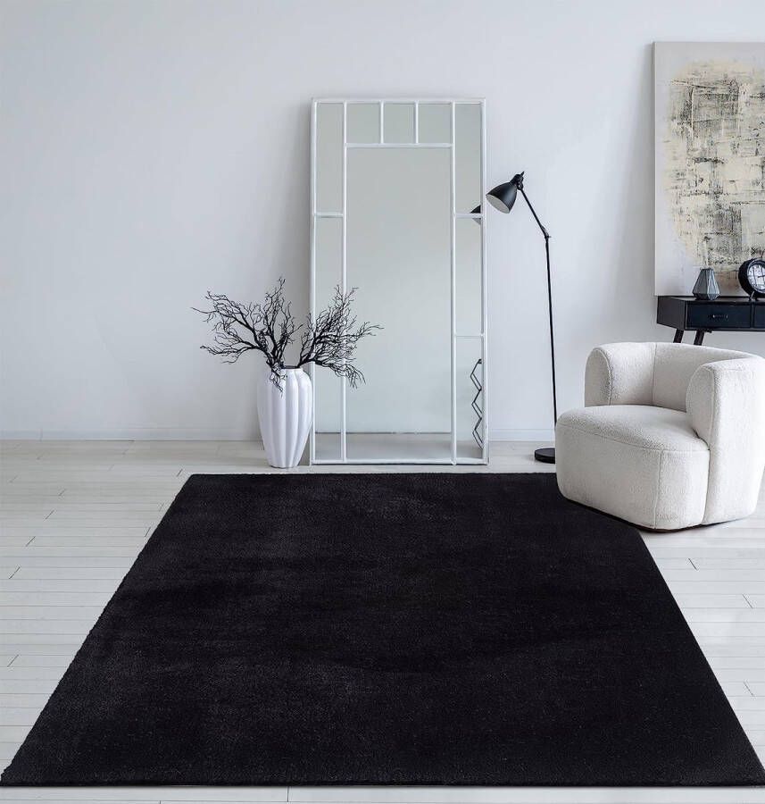 Mias Teppiche Mia's Carpets Taos afwasbaar tapijt antraciet 160 x 230 cm zacht woonkamertapijt met antislip onderkant