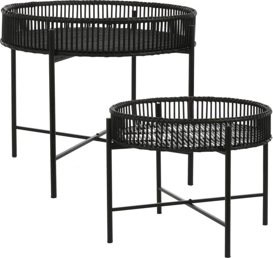 Mica Decorations Kenia Salontafel Set van 2 H50 x Ø60 cm Bamboe Zwart