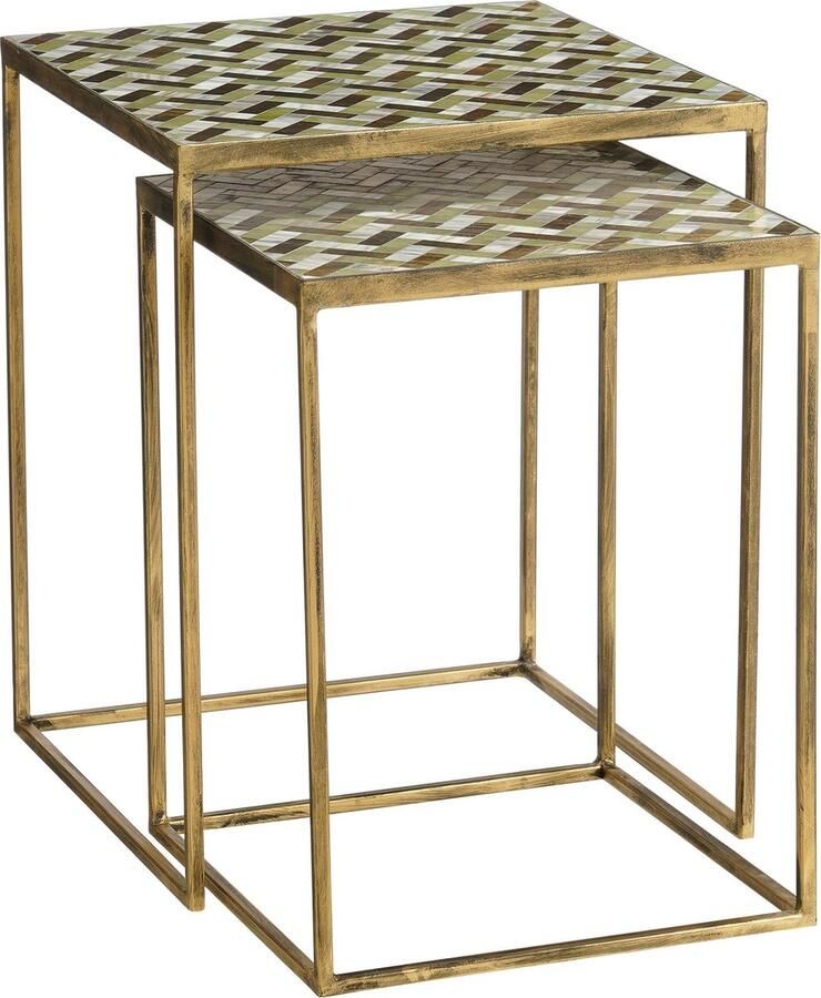 Mica Decorations Alanza Bijzettafel Buiten Set van 2 L38 x B38 x H48 cm Metaal Groen