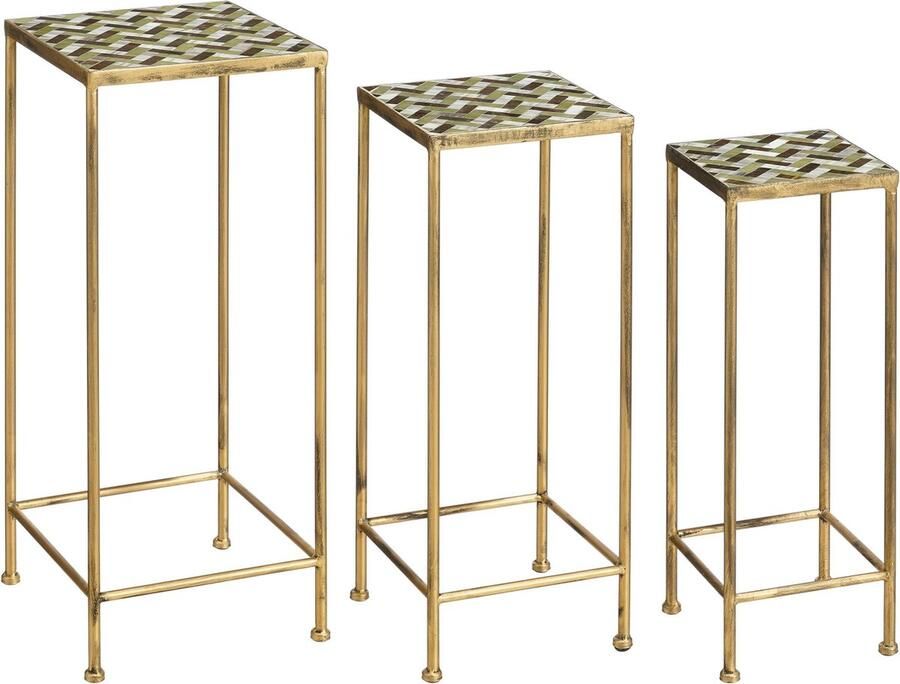 Mica Decorations Alanza Bijzettafel Buiten Set van 3 L28 x B28 x H67 cm Metaal Groen