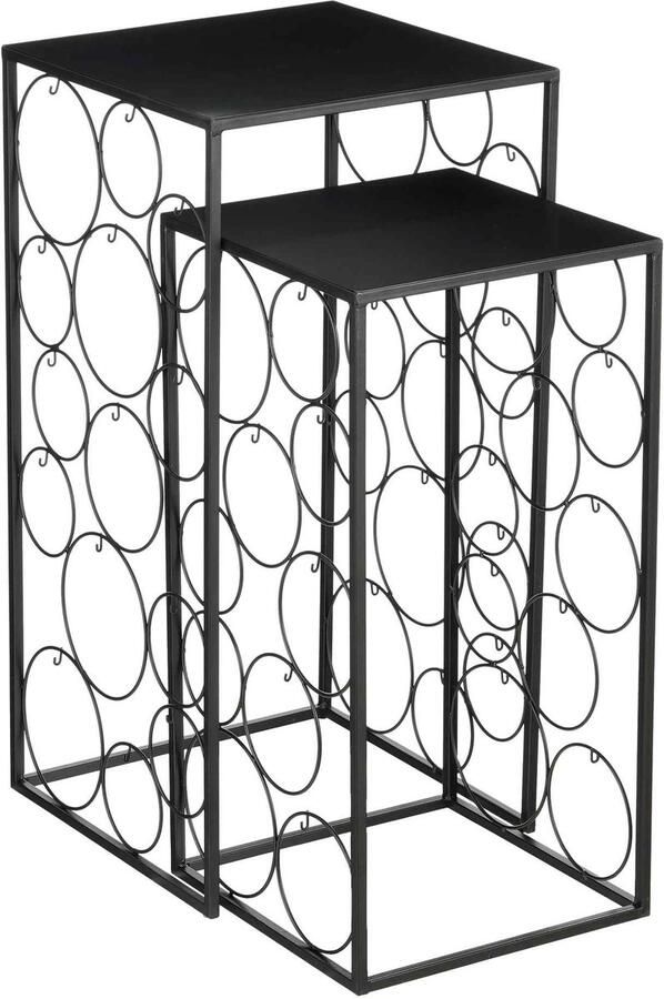 Mica Decorations Bijzettafel Goa Side 35x35x70 cm Ijzer Zwart Set van 2