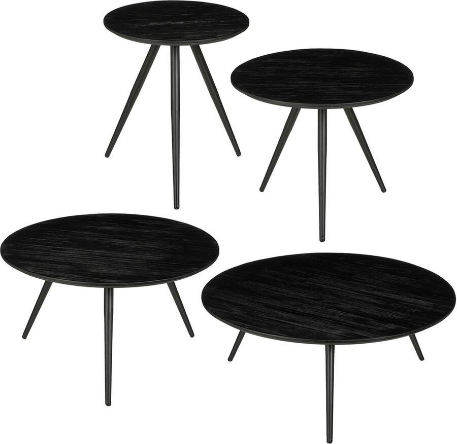 Mica Decorations Bijzettafel Jailey 70x70x29 cm Hout Zwart- Set van 4