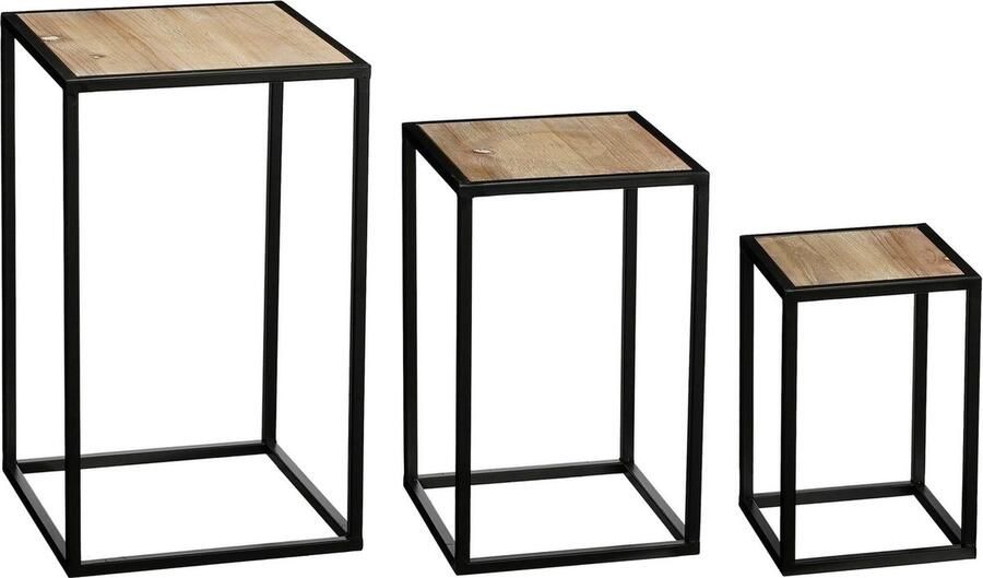Mica Decorations Bijzettafel Quinty 30x30x50 cm Mettaal Zwart Set van 3