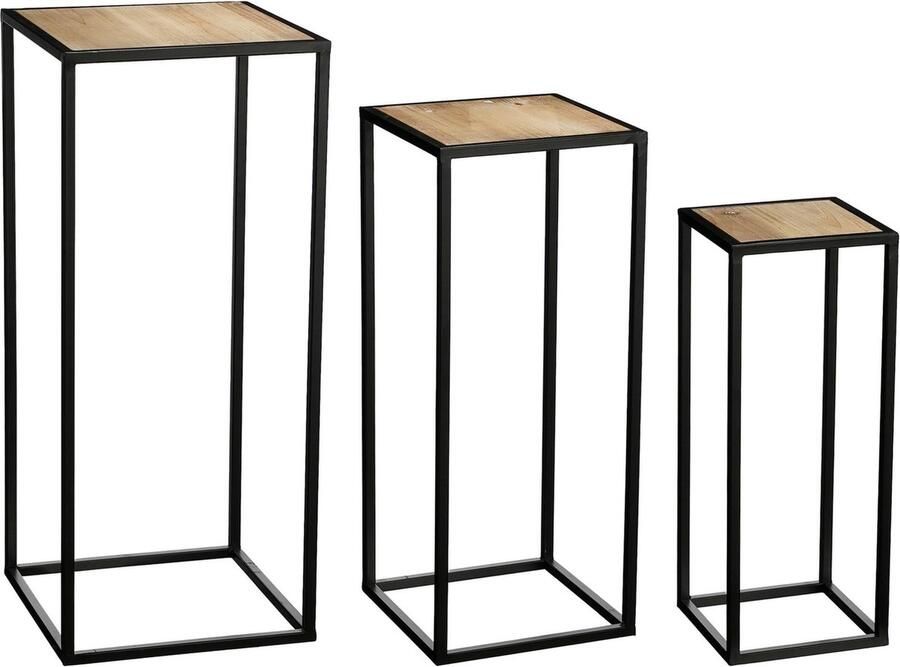 Mica Decorations Bijzettafel Quinty 32x32x70 cm Ijzer Zwart Set van 3