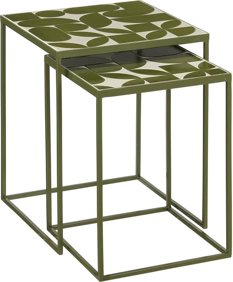 Mica Decorations Bologna Bijzettafel Buiten Set van 2 L38 x B38 x H48 cm Metaal Groen