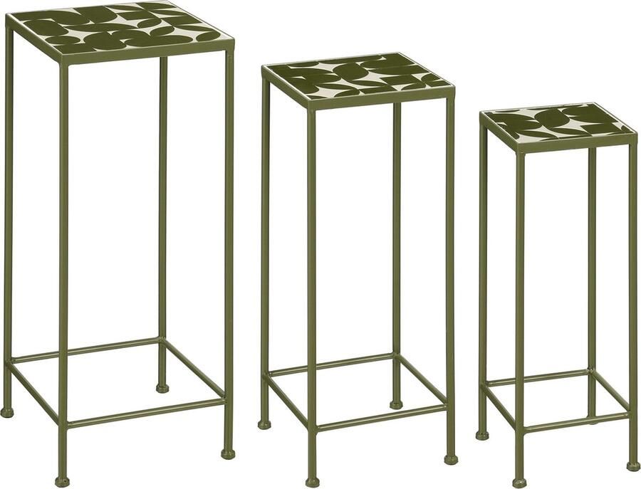 Mica Decorations Bologna Bijzettafel Buiten Set van 3 L28 x B28 x H67 cm Metaal Donkergroen
