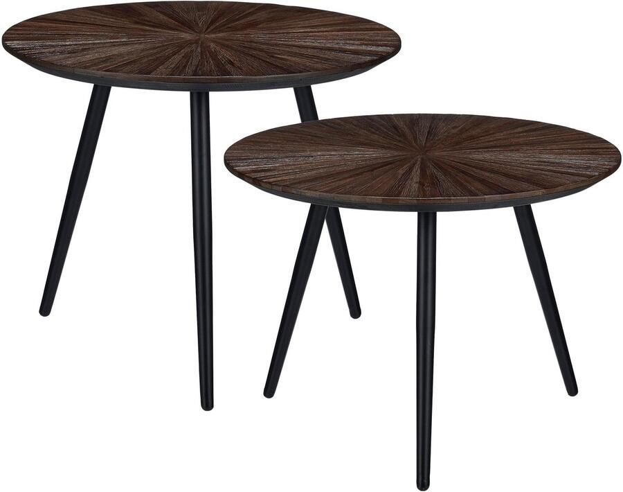 Mica Decorations Dane Bijzettafel Set van 2 H44 x Ø54 cm Gerecycled Hout Bruin