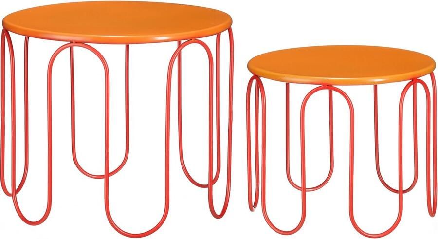Mica Decorations Dione Bijzettafel Set van 2 H40 x Ø46 cm Metaal Oranje