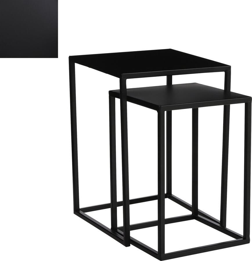 Mica Decorations Set van 2x bijzettafels Goa vierkant metaal zwart 36 42 cm Bijzettafels
