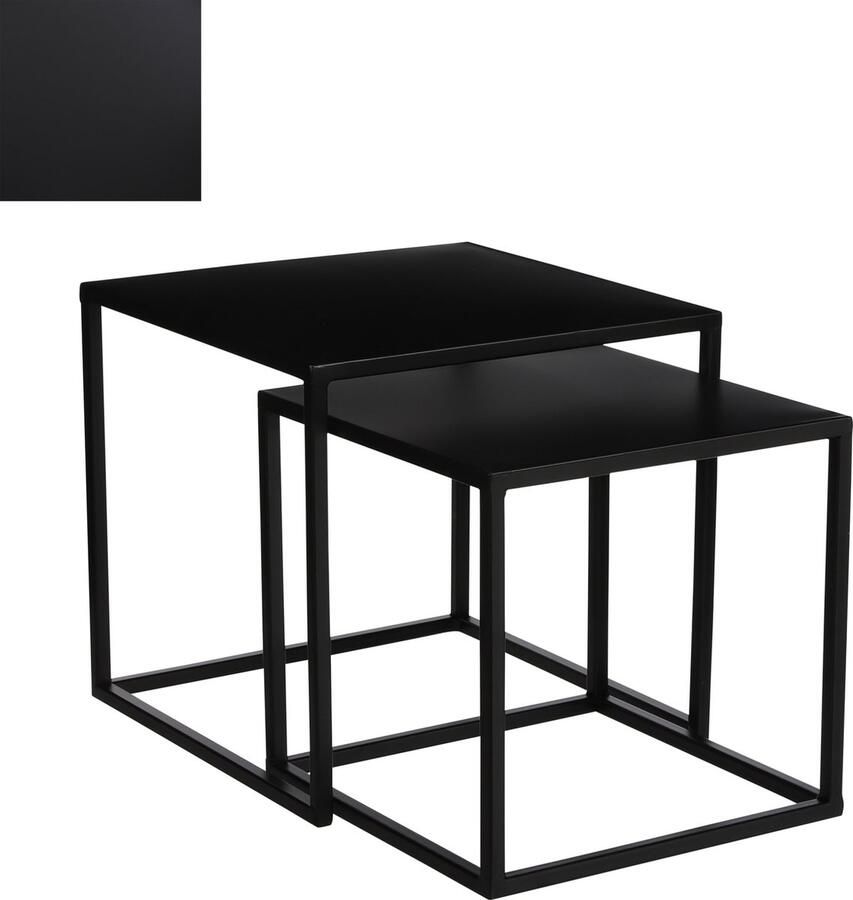 Mica Decorations Set van 2x bijzettafels Goa vierkant metaal zwart 29 33 cm Bijzettafels
