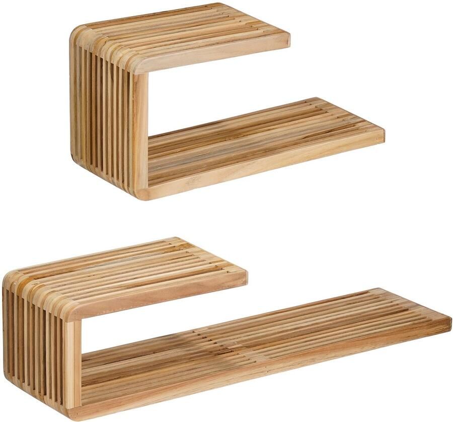 Mica Decorations Josha Wandplank Zwevend Set van 2 L80 x B21 x H20 cm Gerecycled Hout Bruin