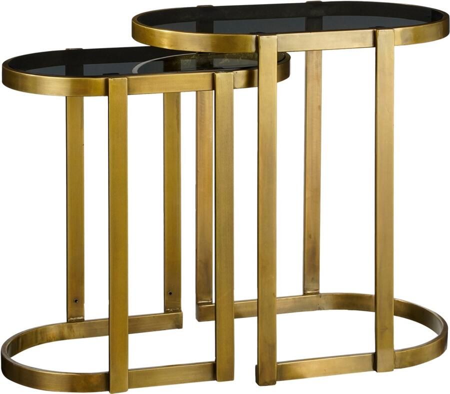 Mica Decorations Kevin Bijzettafel Set van 2 – Goud & Zwart Glas – stijlvolle & chique Luxe bijzettafelset