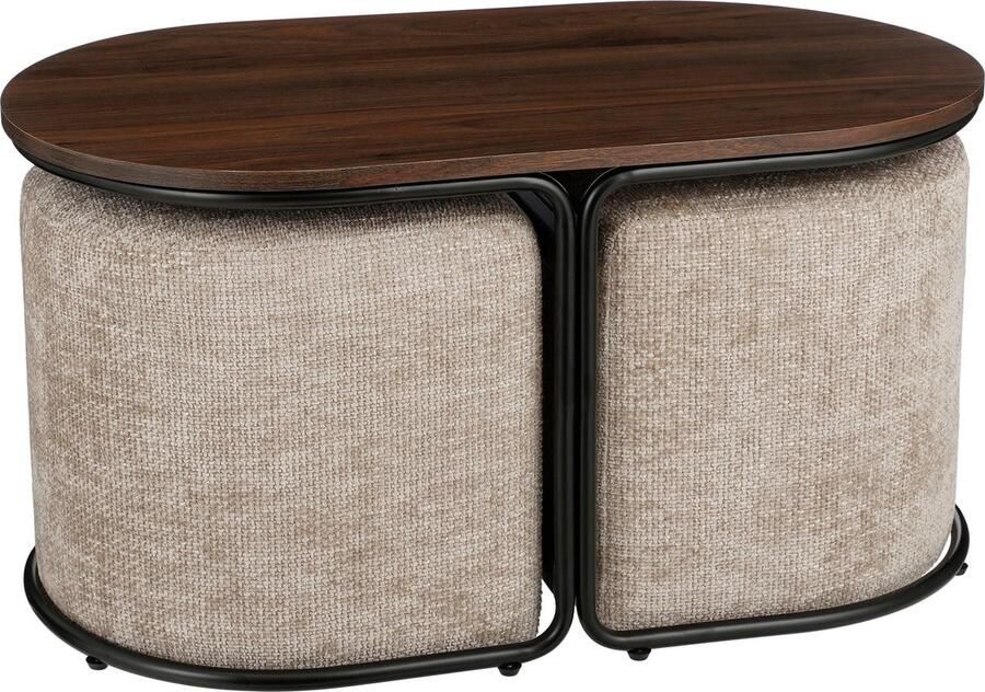 Mica Decorations Salontafel met Poefs 3-delig L79 x B45 x H41 cm Lichtgrijs