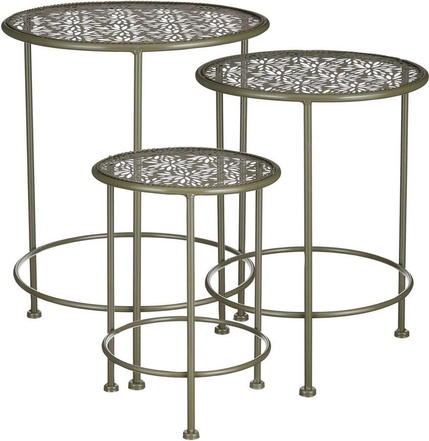 Mica Decorations Tuintafel Tierra 35x35x44.5 cm Ijzer Donker Groen Set van 3