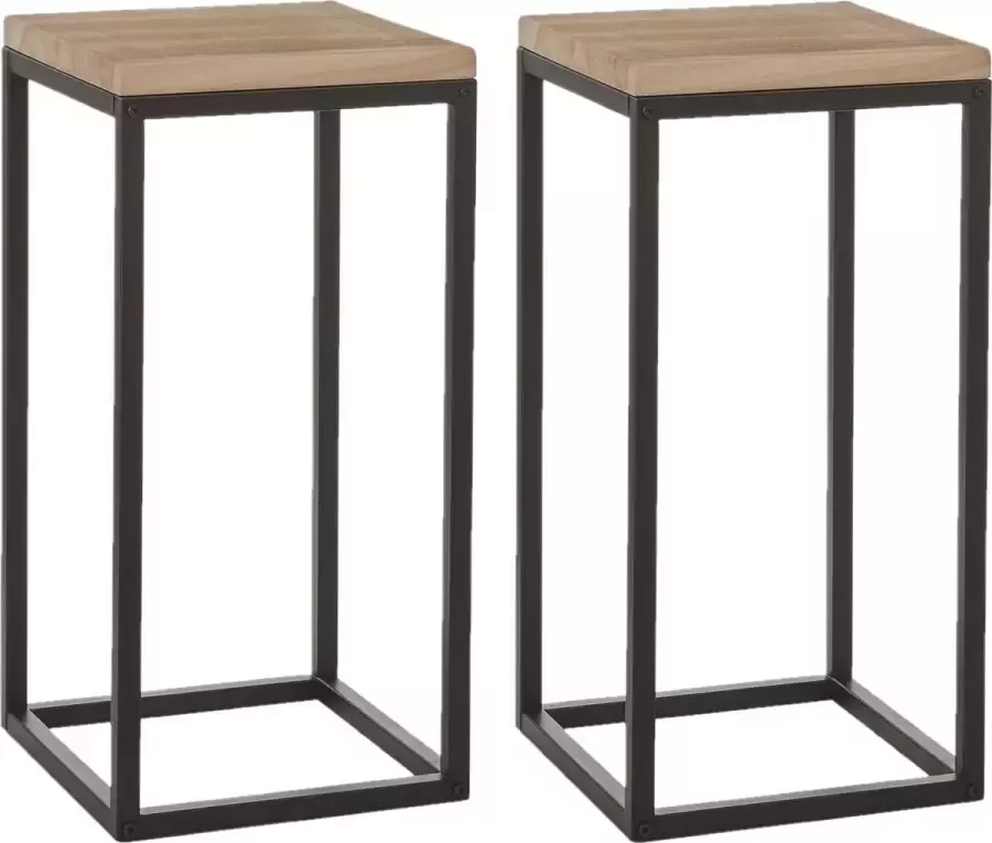 Mica Decorations Set van 2x stuks bijzettafels Oskar vierkant hout metaal zwart 30 x 62 cm Home Deco meubels en tafels - Foto 1