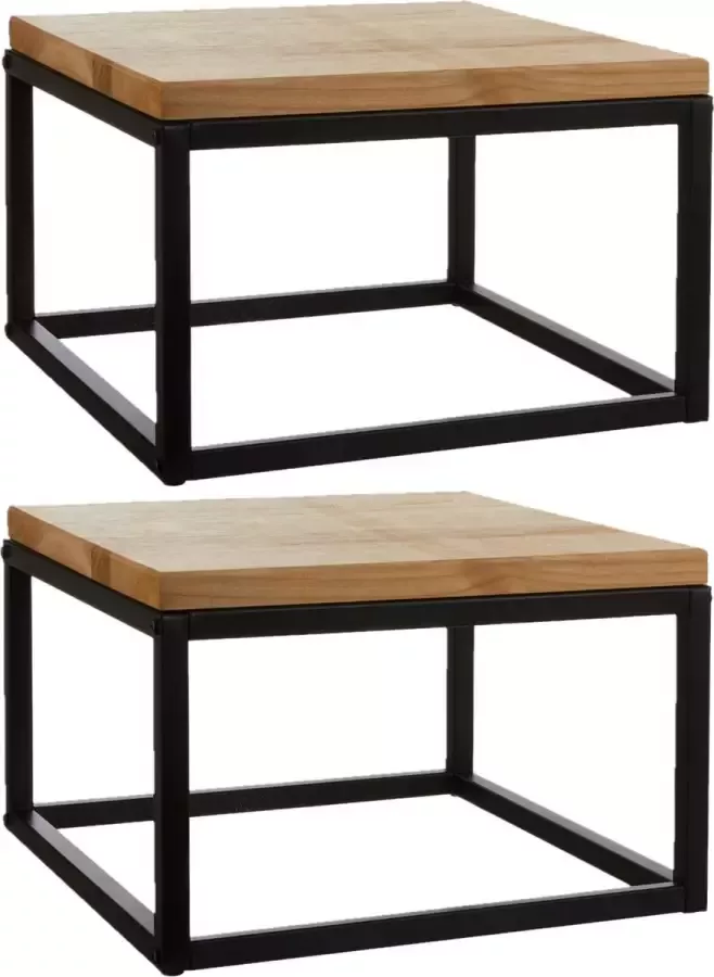 Mica Decorations Set van 2x stuks bijzettafels Oskar vierkant hout metaal zwart 40 x 40 x 26 cm Home Deco meubels en tafels - Foto 1