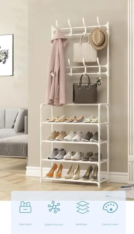 MIE Functioneel Schoenenrek met Kapstok – Stijlvolle Oplossing voor Schoenen en Jas