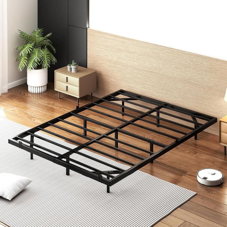 Mihtrov Metalen Bed 140x190 cm Stevig & Minimalistisch IJzeren Bedframe met Anti-Slip Poten en Grote Opbergruimte Duurzaam & Roestvrij Met LED Verlichting Stopcontacten USB Poorten Perfect voor Kinderkamers Logeerkamers en Kleine Woningen
