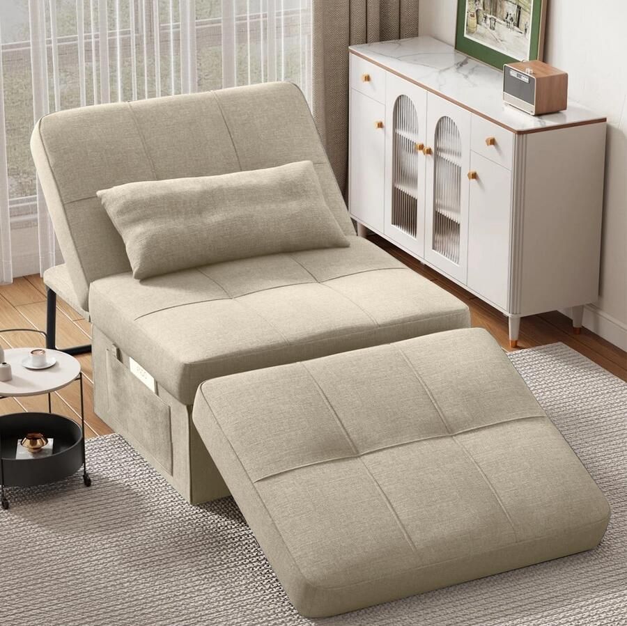 Mihtrov Slaapbank Slaapstoel 4-in-1 Uitklapbare Logeerbed Zetelbed Slaapfauteuil Vouwbed 1 persoons Zeer comfortabel 180x80x38 cm Tot 150 kg Draagvermogen Khaki