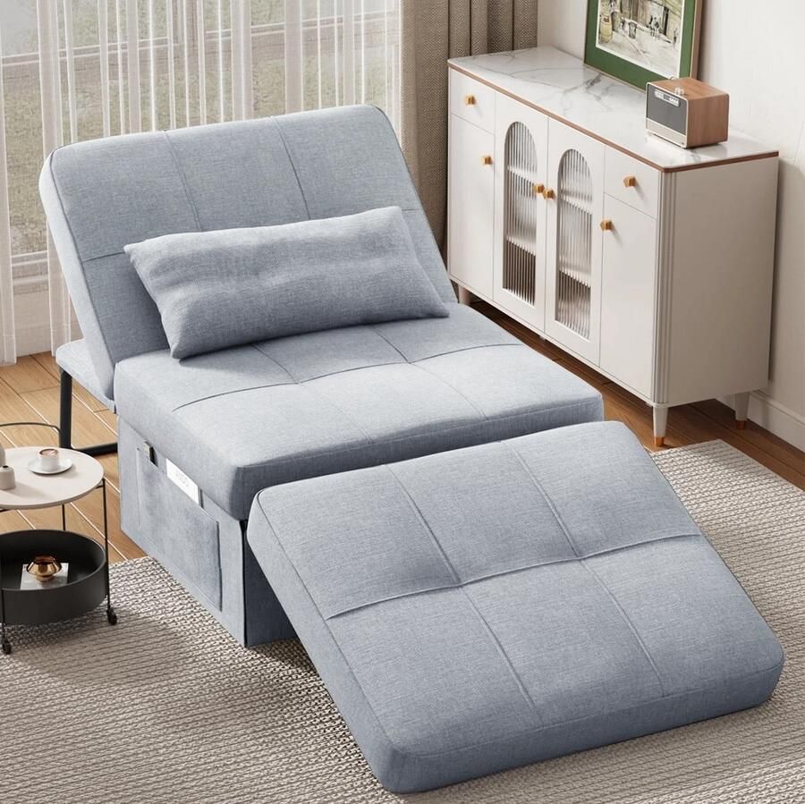 Mihtrov Slaapbank Slaapstoel 4-in-1 Uitklapbare Logeerbed Zetelbed Slaapfauteuil Vouwbed 1 persoons Zeer comfortabel 180x80x38 cm Tot 150 kg Draagvermogen Lichtgrijs