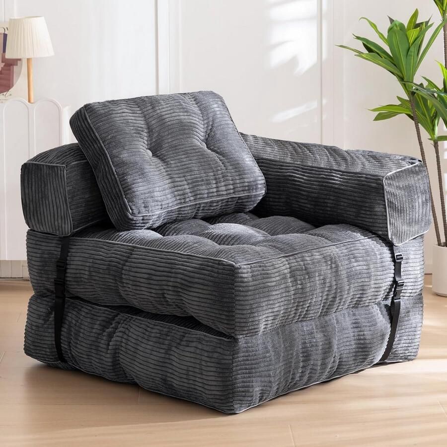 Mihtrov 3-in-1 Uitklapbare Slaapstoel Belastbaar Tot 150 kg Inklapbare Slaapbank Met Armleuningen en Kussen 1 Persoons Modern Design Logeerbed Slaapfauteuil van Velours Zeer comfortabel 170x85x22 cm Grijs