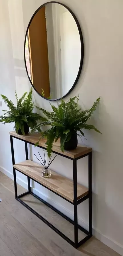 Mijn Design Huis wandtafel sidetable massief hout half tafel- wandrek 100 x 20 x 75 cm