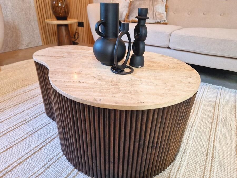 Mijn Stijl Wonen Mari Lynn Marmeren Salontafel Bruin onderstel 85x63x35cm