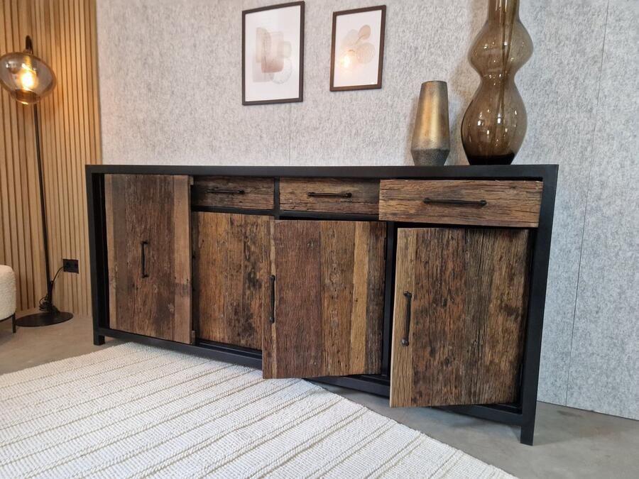 Mijn Stijl Wonen Opbergkast Eikenhout Deurtjes en lades Zwart staal frame