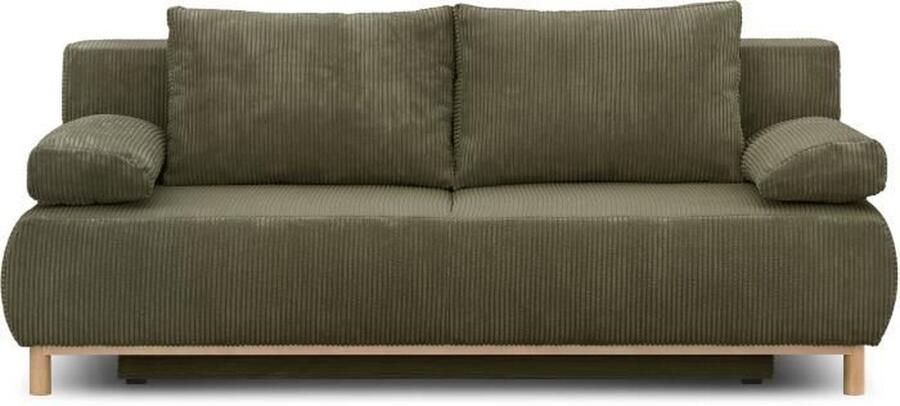 Merkloos MIKA 3-zits ombouwbank Kakigroen corduroy Opbergdoos L 192 x H 84 x D 93 cm