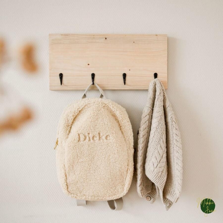 Mikki Joan Kapstok 40cm Steigerhout 4 Haken zwart Wandkapstok Kinderkapstok