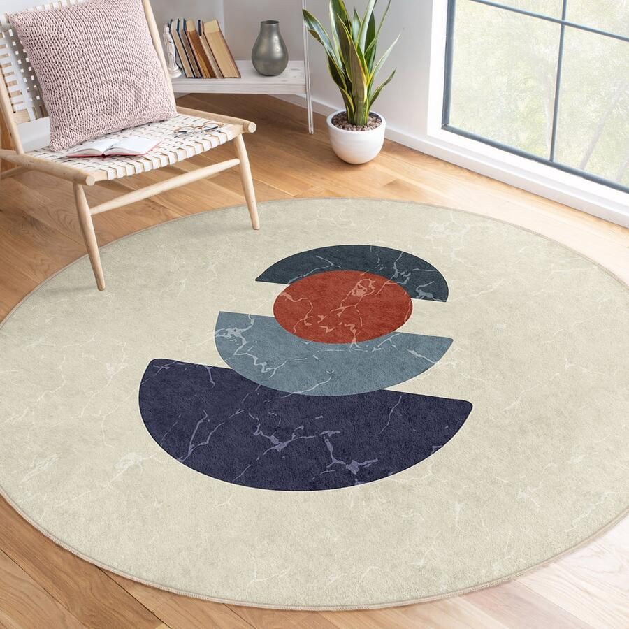 Mila Home Abstract Boho Cirkel Vormen Geometrisch Tapijt|Pastel Half Cirkels Minimalistisch Tapijt|Antislip Tapijt|Boho Tapijt Decor|Woonkamer Tapijt Modern Tapijt