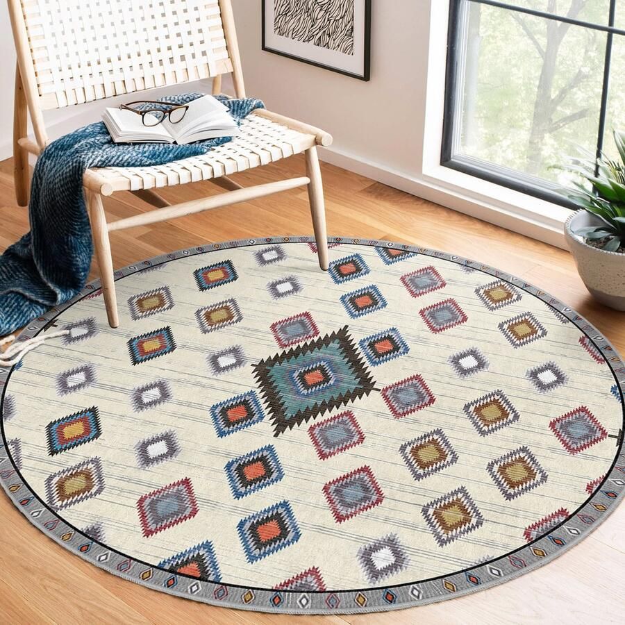 Mila Home Abstract Gebied Rond Tapijt Beige Geometrisch Modern Vreemde Vormen Tapijt Antislip Tapijt Minimalistisch Tapijt Diamant Woonkamer Tapijt Driehoek Design Luxe Tapijt