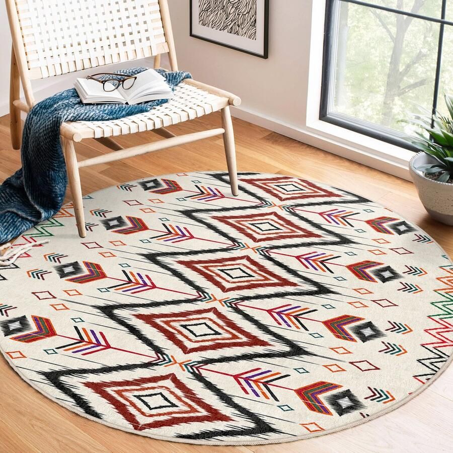 Mila Home Abstract Gebied Rond Tapijt Beige Geometrisch Modern Vreemde Vormen Tapijt Antislip Tapijt Minimalistisch Tapijt Diamant Woonkamer Tapijt Rood Tapijt Luxe Tapijt