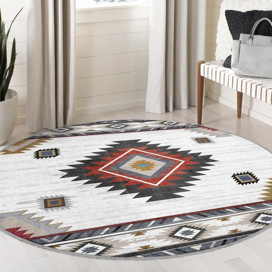 Mila Home Abstract Gebied Rond Tapijt Beige Rood Geometrisch Modern Vreemde Vormen Tapijt Antislip Tapijt Minimalistisch Tapijt Diamant Woonkamer Tapijt Rood Tapijt Luxe Tapijt