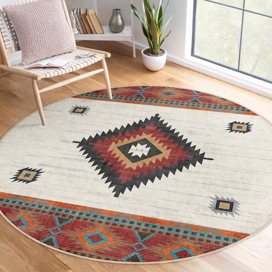 Mila Home Abstract Gebied Rond Tapijt Beige Rood Geometrisch Modern Vreemde Vormen Tapijt Antislip Tapijt Minimalistisch Tapijt Diamant Woonkamer Tapijt Grijs Tapijt Luxe Tapijt