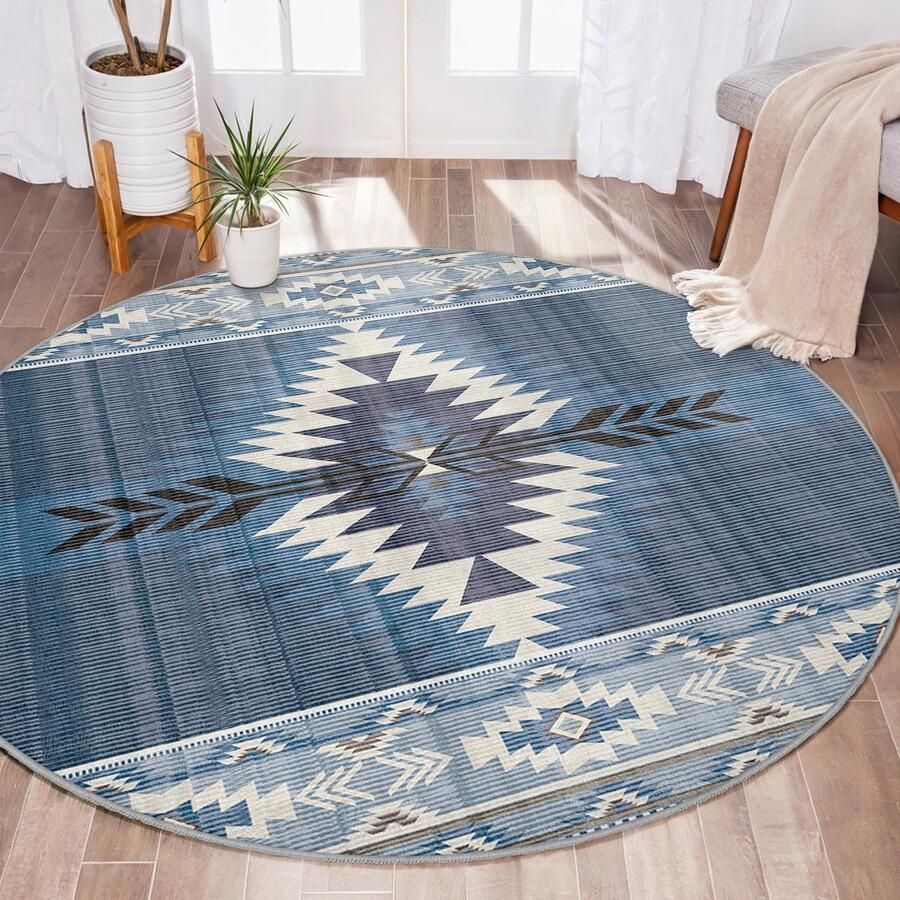 Mila Home Abstract Gebied Rond Tapijt Blauw Geometrisch Modern Vreemde Vormen Tapijt Antislip Tapijt Minimalistisch Tapijt Diamant Woonkamer Tapijt Rood Tapijt Luxe Tapijt
